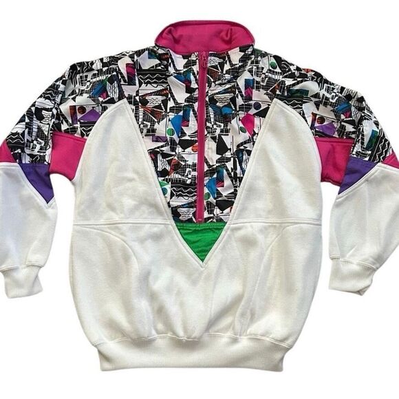 Vintage 90’s Pullover LAVON Cheerful Corp Abstract Funky 1/2 Zip Women’s Large - Picture 1 of 6